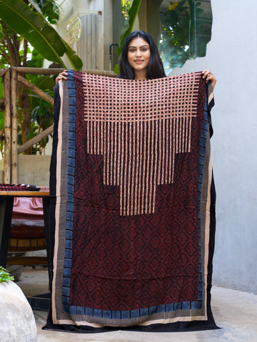 Black-Hand block Ajrakh print crepe kaftan material
