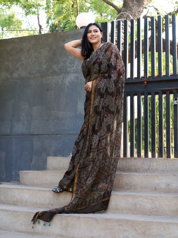 Ajrakh Kota Doria Saree (block printed using natural dyes)