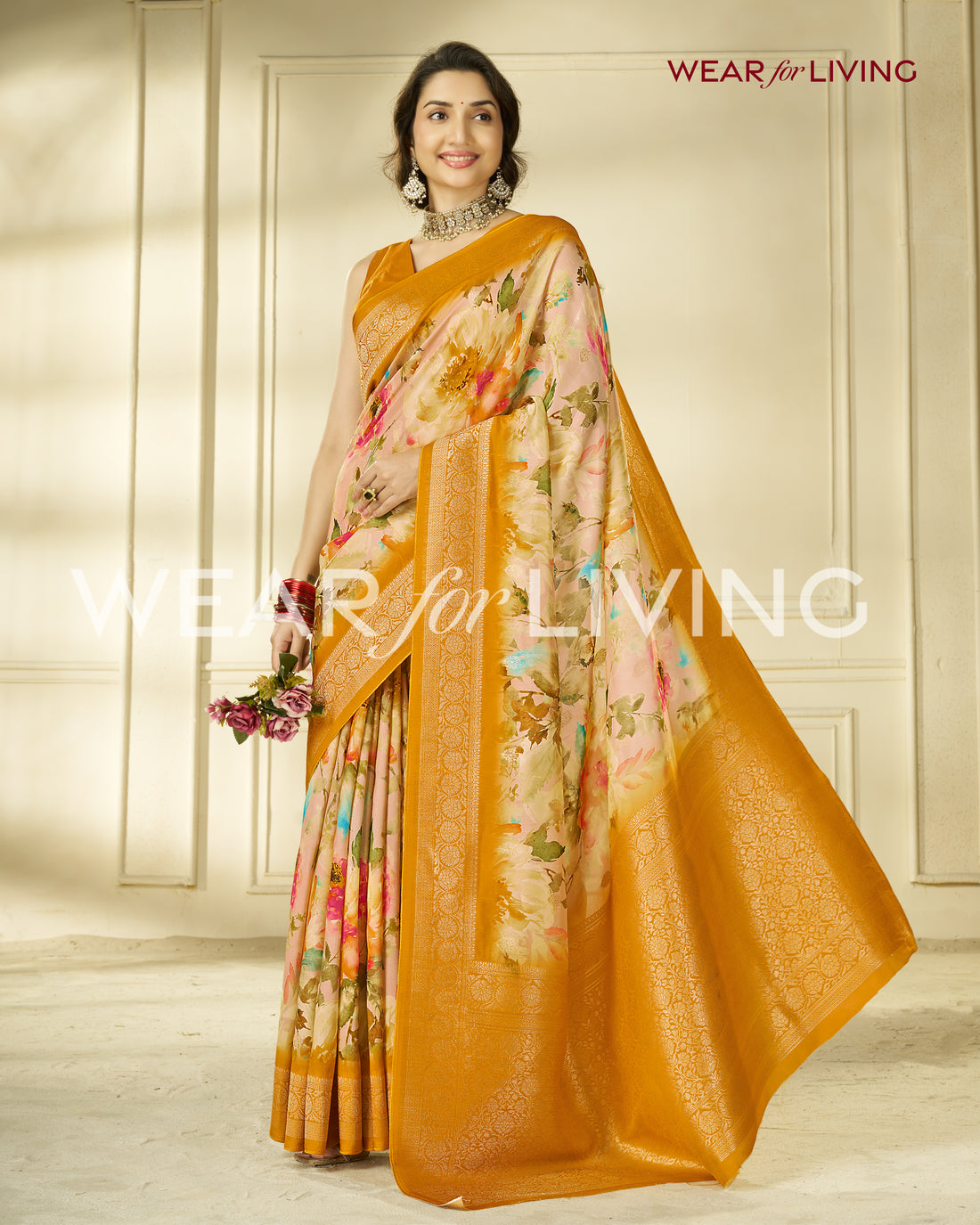 TUSSAR PURE VISCOSE SILK FLORAL PRINT SAREE