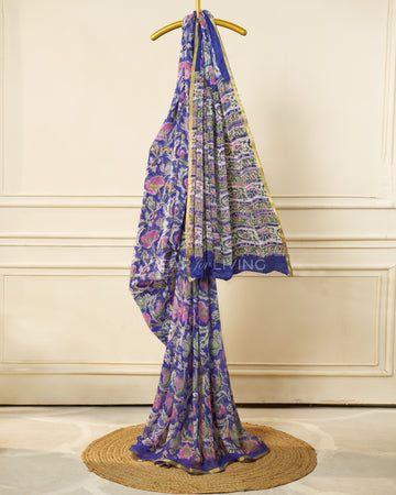 Hand Block Print Saree | Pure Chiffon