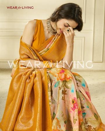 TUSSAR PURE VISCOSE SILK FLORAL PRINT SAREE