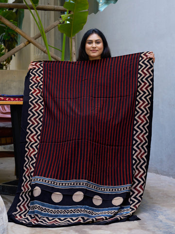 Black-Hand block Ajrakh print crepe kaftan material