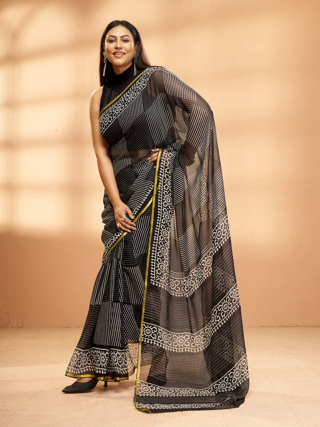 Hand Block Print Saree | Pure Chiffon