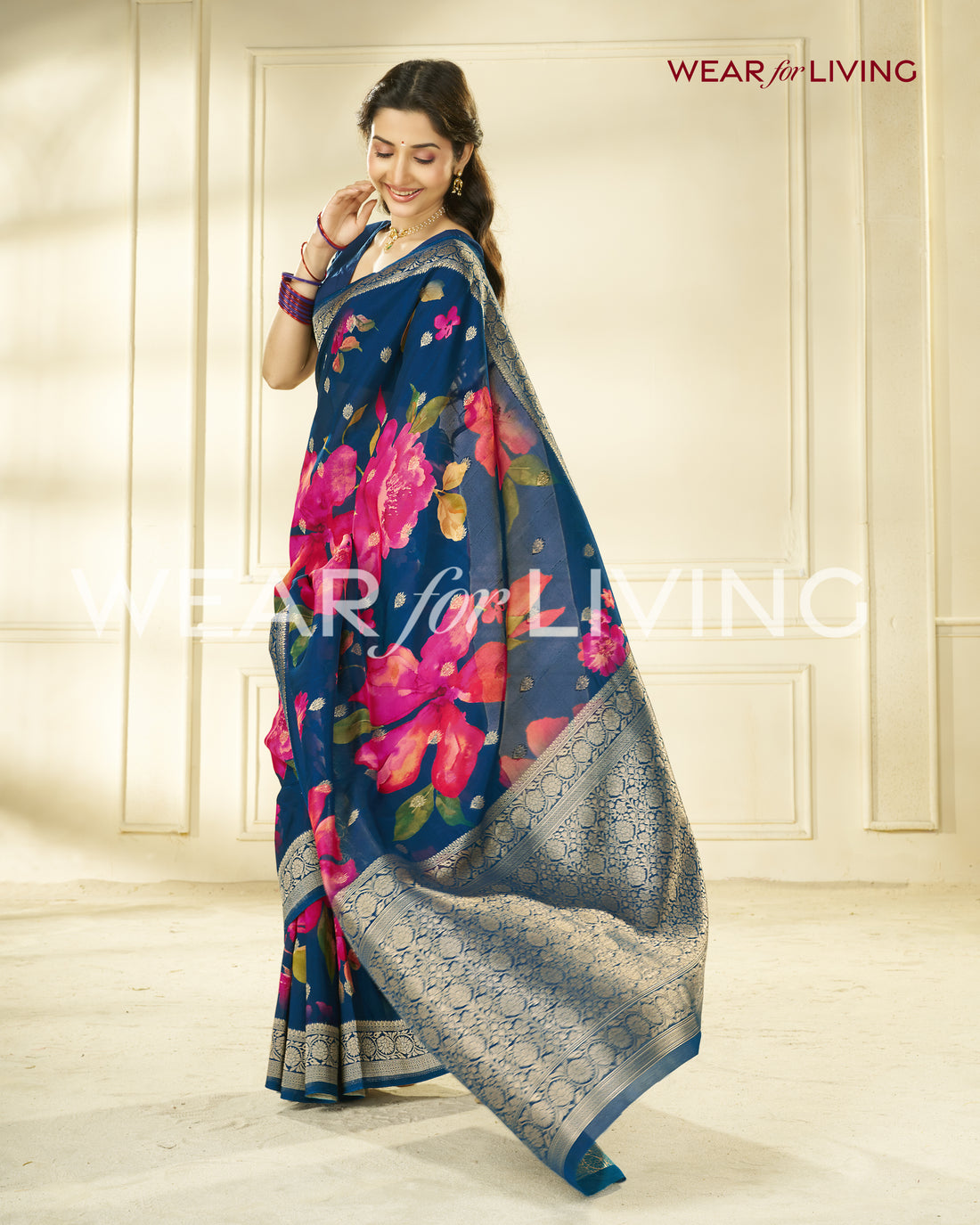 TUSSAR PURE VISCOSE SILK FLORAL PRINT SAREE