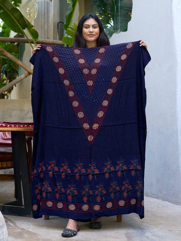 Blue-block Ajrakh print crepe kaftan material