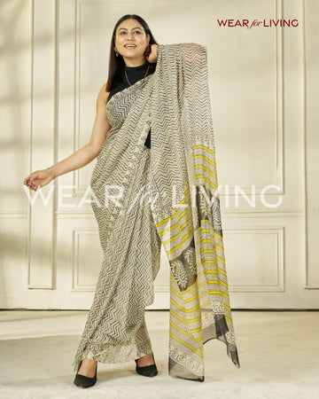 Hand Block Print Saree | Pure Chiffon