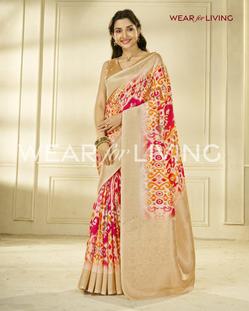 TUSSAR PURE VISCOSE SILK IKKAT PRINT SAREE