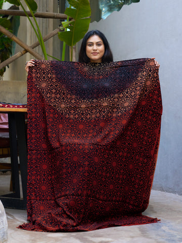 Red-block Ajrakh print crepe kaftan material