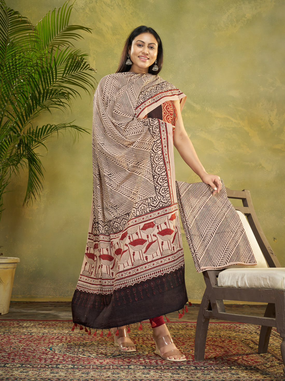 Maroon Red Hand Block Ajrakh Print Natural Dyed Cotton 3pc Unstitched Dress Material