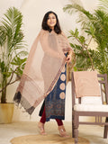 Blue-hand Block Ajrakh Print Natural Dyed Cotton 3pc Unstitched Dress Material with kota doria dupatta