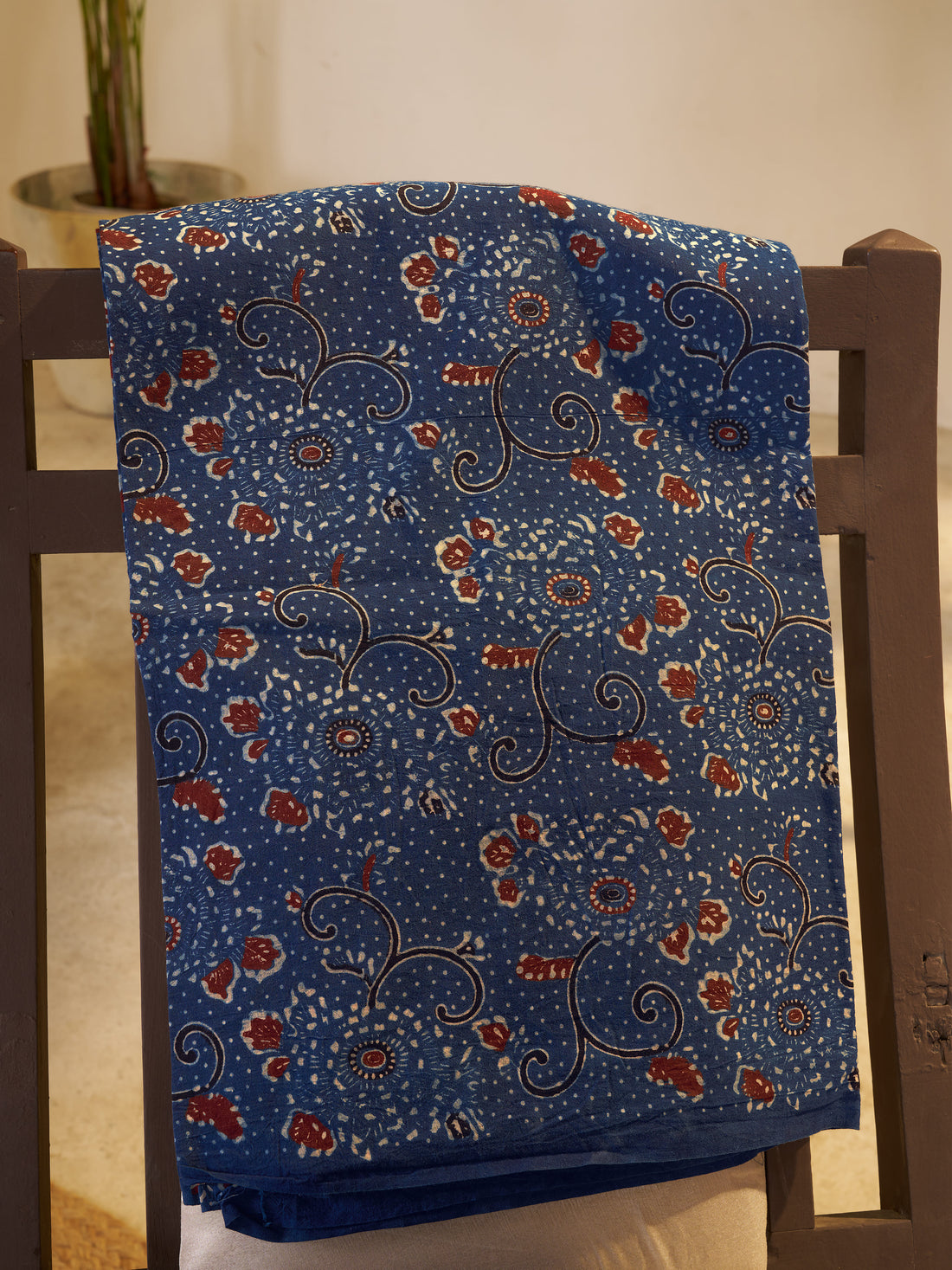 Red-hand Block Ajrakh Print Natural Dyed Cotton 3pc Unstitched Dress Material