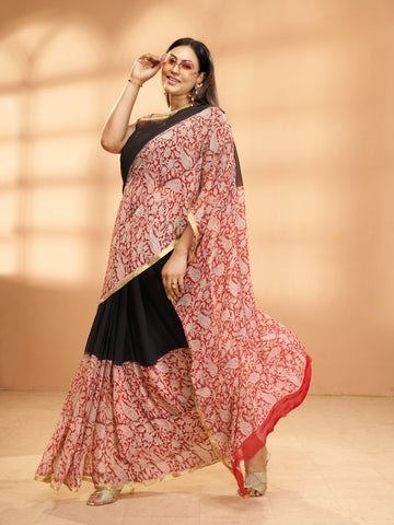 Hand Block Print Saree | Pure Chiffon