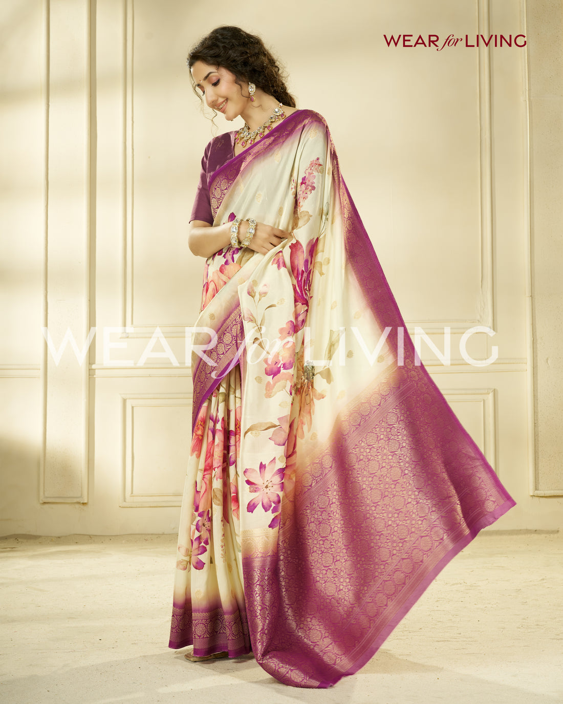 TUSSAR PURE VISCOSE SILK FLORAL PRINT SAREE