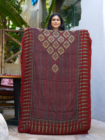 Red-block Ajrakh print crepe kaftan material