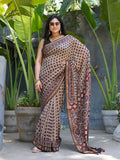 Chanderi Cotton Silk Ajrakh Hand Block Printed Saree
