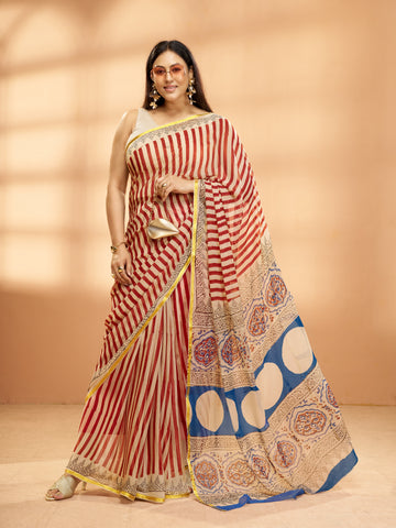 Hand Block Print Saree | Pure Chiffon