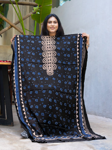 Black-block Ajrakh print crepe kaftan material