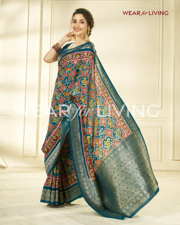TUSSAR PURE VISCOSE SILK PATOLA PRINT SAREE