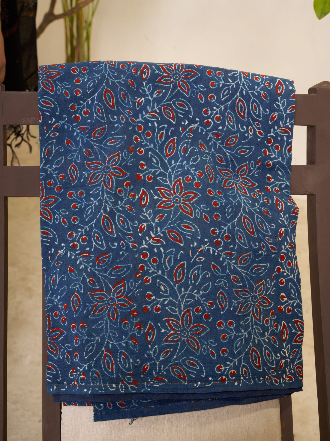 Red-hand Block Ajrakh Print Natural Dyed Cotton 3pc Unstitched Dress Material with kota doria dupatta