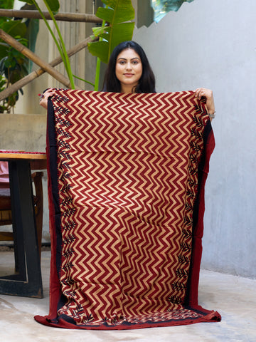 Red-block Ajrakh print crepe kaftan material