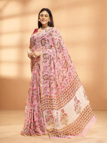 Hand Block Print Saree | Pure Chiffon