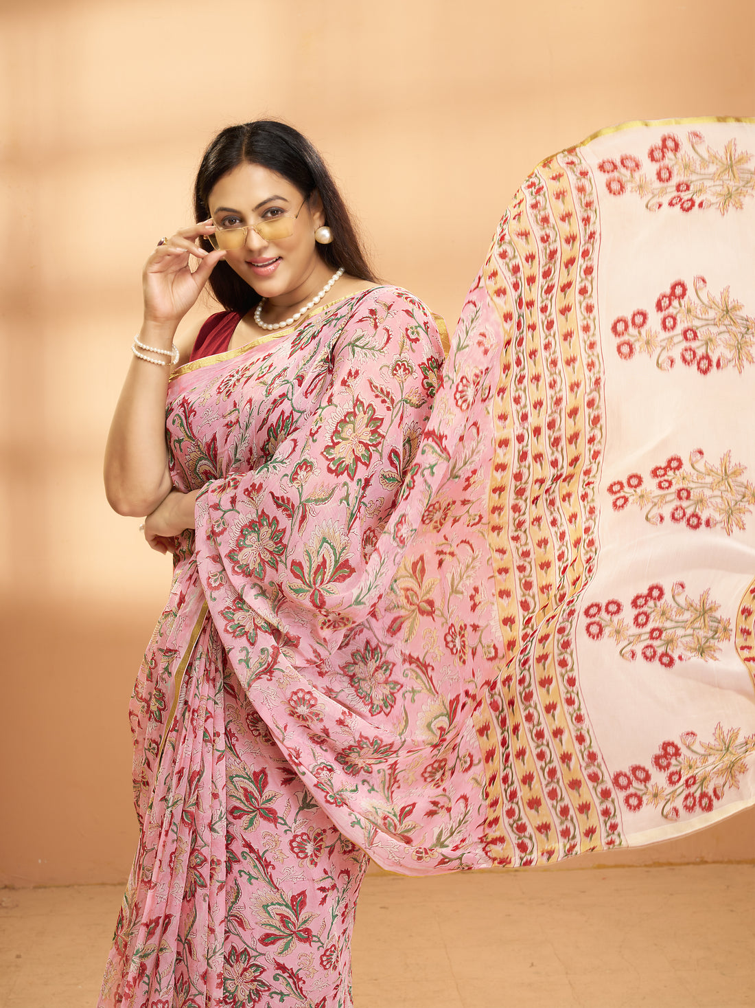 Hand Block Print Saree | Pure Chiffon
