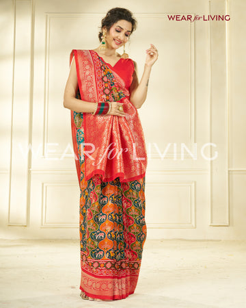 TUSSAR PURE VISCOSE SILK PATOLA PRINT SAREE