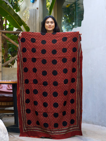Red-block Ajrakh print crepe kaftan material