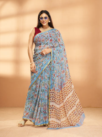 Hand Block Print Saree | Pure Chiffon
