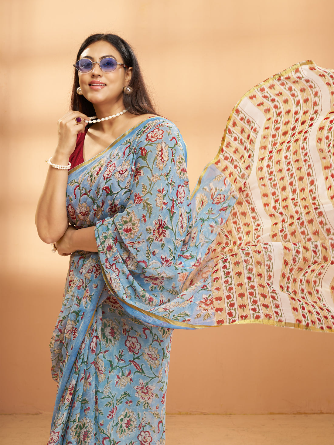 Hand Block Print Saree | Pure Chiffon