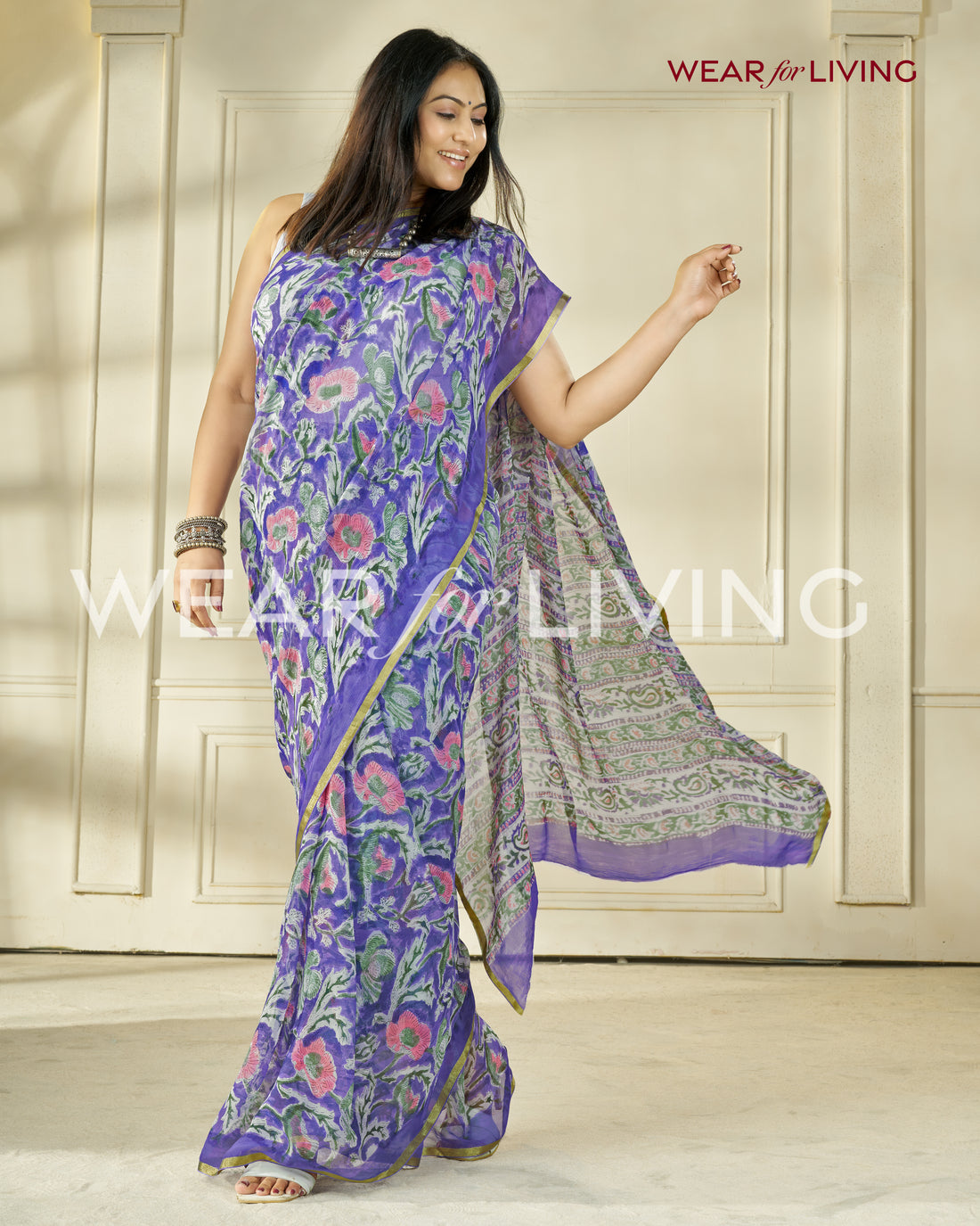 Hand Block Print Saree | Pure Chiffon