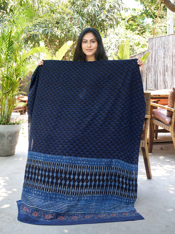 Blue-block Ajrakh print crepe kaftan material
