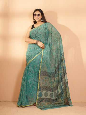Hand Block Print Saree | Pure Chiffon