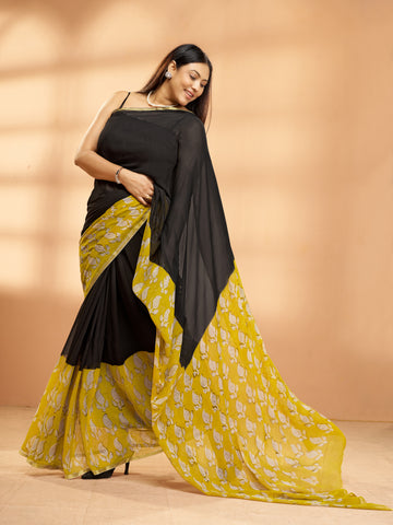 Hand Block Print Saree | Pure Chiffon