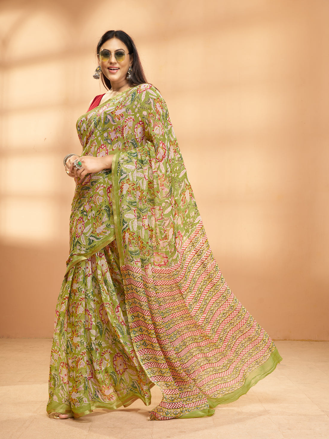 Hand Block Print Saree | Pure Chiffon