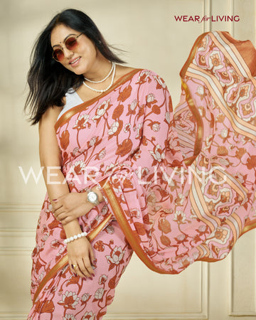 Zari Boarder Mulmul Cotton Liva Digital Printed Saree