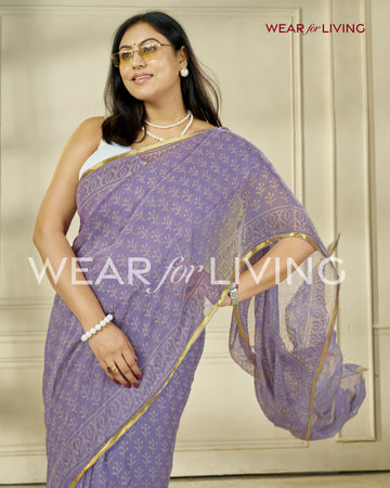 Hand Block Print Saree | Pure Chiffon