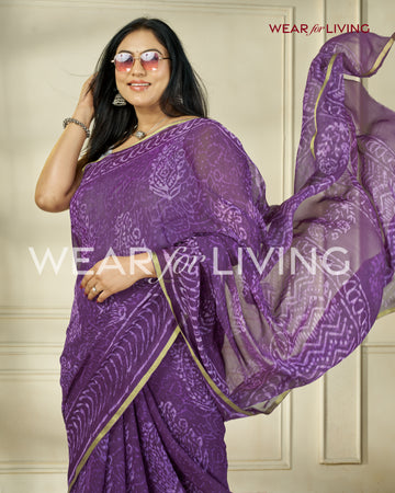 Hand Block Print Saree | Pure Chiffon