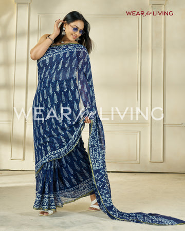 Hand Block Print Saree | Pure Chiffon
