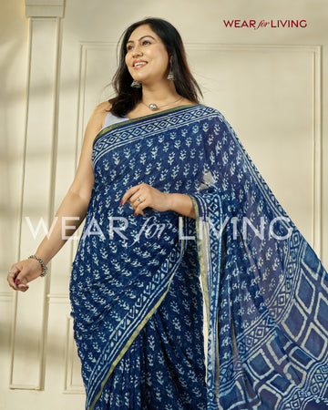 Hand Block Print Saree | Pure Chiffon