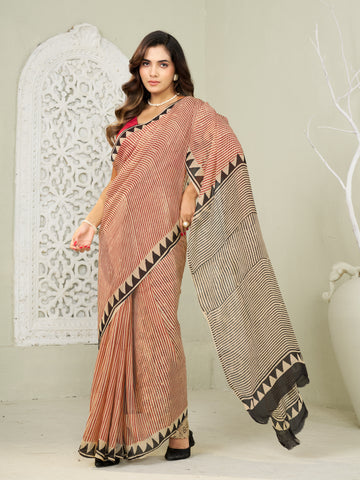 Red Hand Block Print Saree | Pure Chiffon