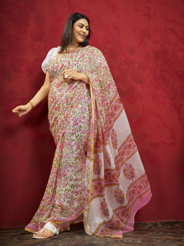 Hand Block Print Saree | Pure Chiffon