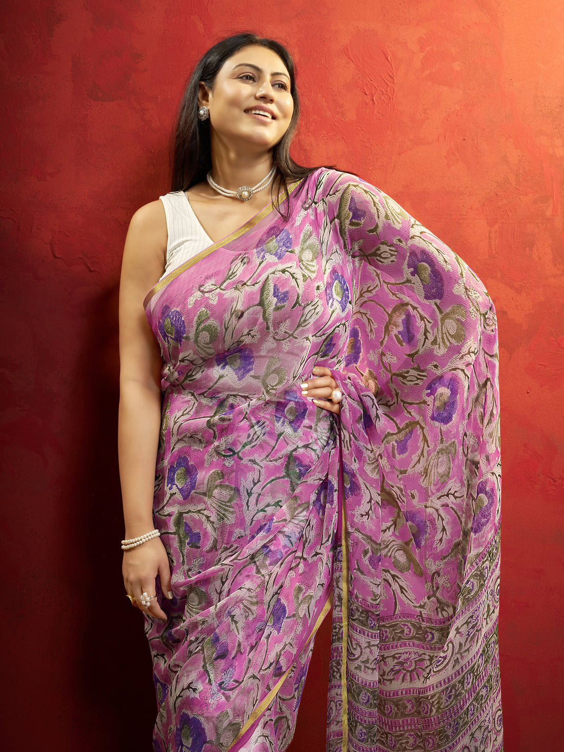 Hand Block Print Saree | Pure Chiffon