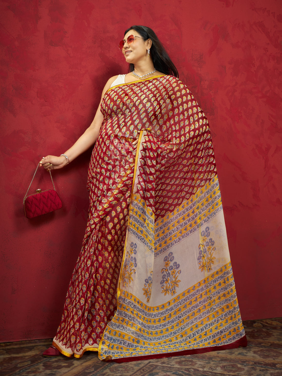 Hand Block Print Saree | Pure Chiffon
