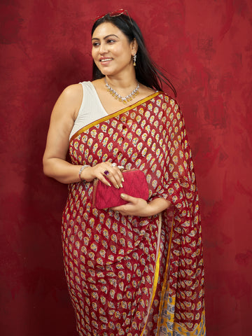 Hand Block Print Saree | Pure Chiffon