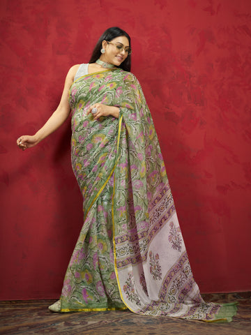 Hand Block Print Saree | Pure Chiffon
