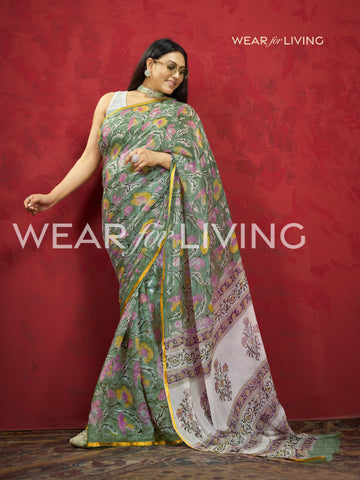 Hand Block Print Saree | Pure Chiffon