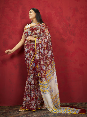 Hand Block Print Saree | Pure Chiffon