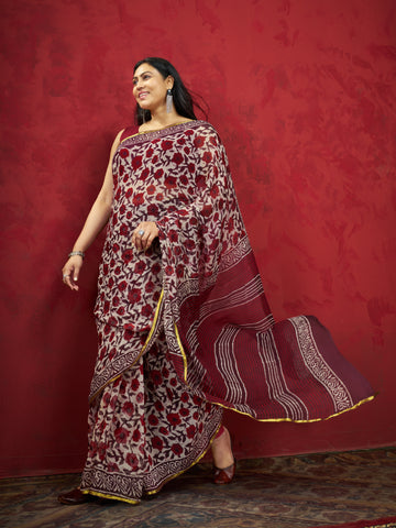 Hand Block Print Saree | Pure Chiffon