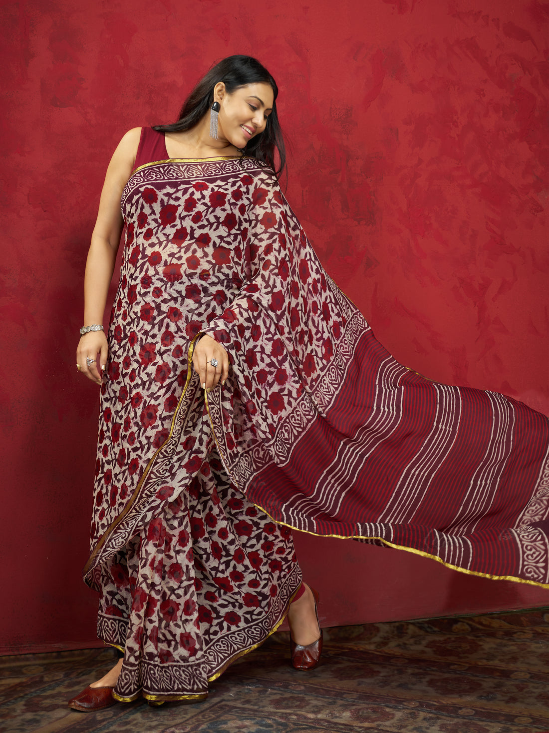 Hand Block Print Saree | Pure Chiffon